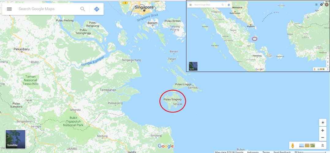 Peta pulau Singkep, Kabupaten Lingga, Provinsi Kepulauan Riau